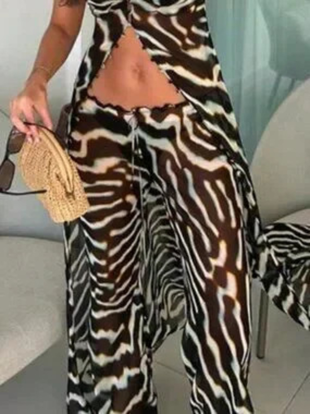 Pants Elegant Women's Mesh Hem Beach Vacation Pants